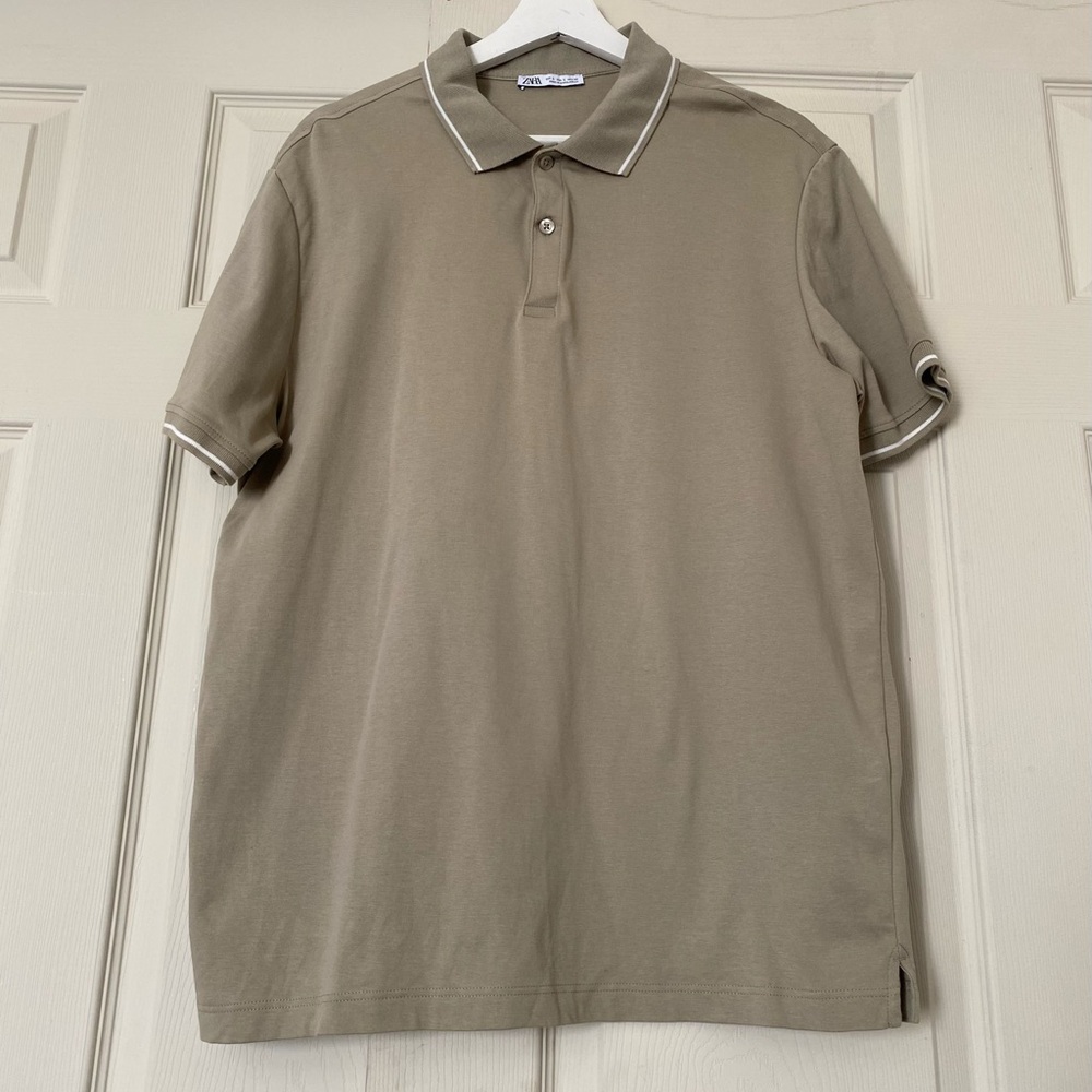 Zara Men's Polo Shirt in Beige Size L